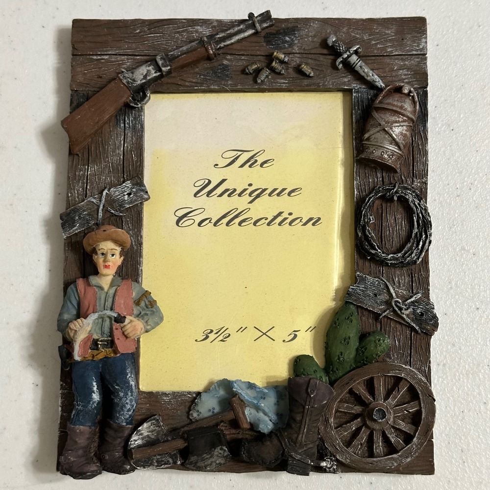 Unique‎ Collection Western Cowboy 3D Relief Picture Frame Faux Wood Resin Rustic